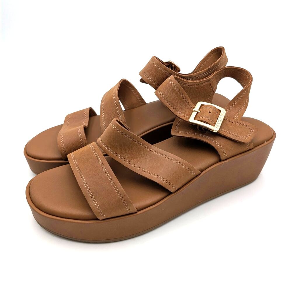 Rockport Anala Platform Wedge Sandals Women's Cognac Leather Size US9M EU39.5